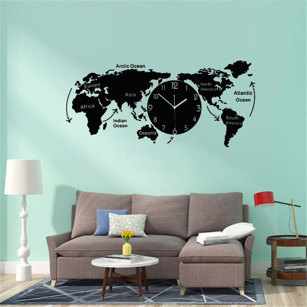 Unique Acrylic Wall Clock Creative World Map Wall Hanging Clock For Office Home Living Room Wall Art Home Decorations