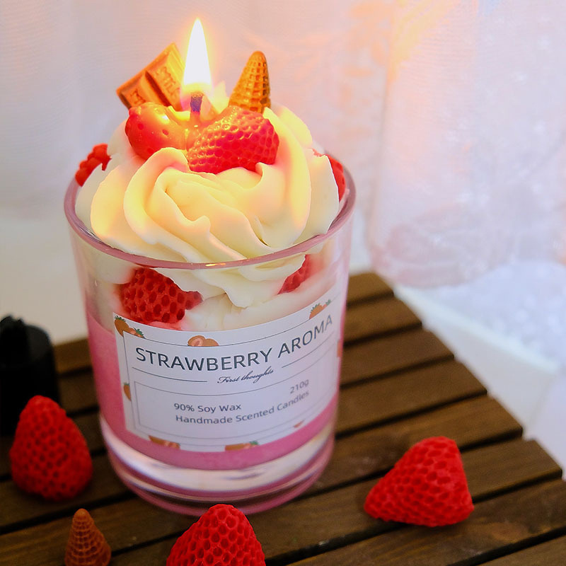 Strawberry Candles Fake Dessert Scented Candles In Jars Food Candles for Coffee Shop House Decoration Aromatic Home Decoration