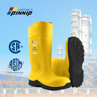 PINNIP Chemical Plant Mens Safety Boots Oil-Resistant Acid Resistant Work Shoes Yellow Work Boots