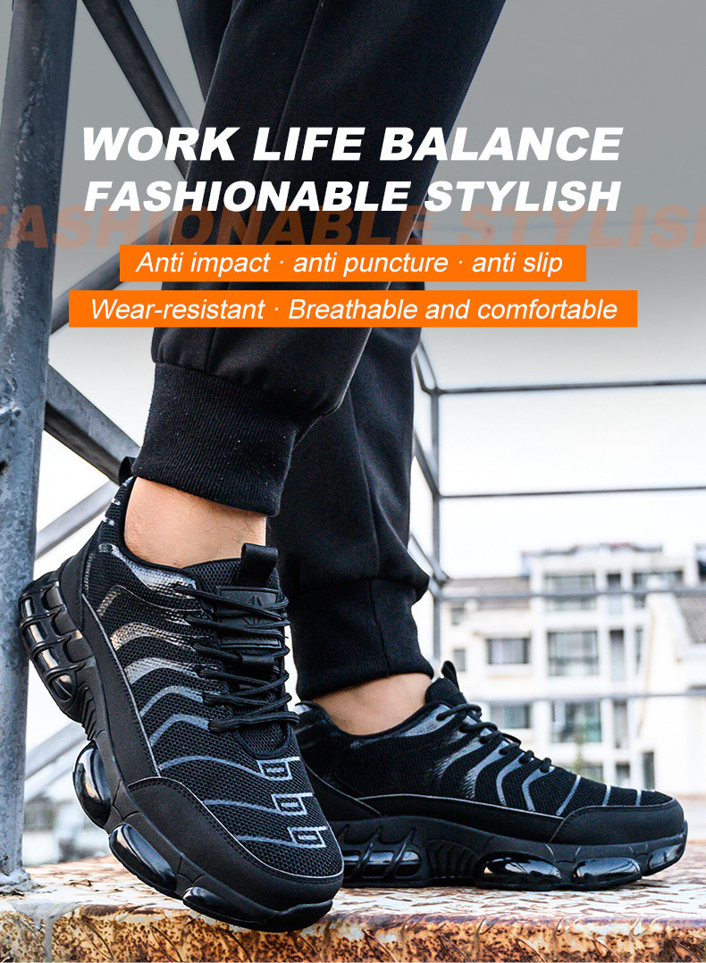 Safety work boots with lightweight protective design, steel toe for impact and puncture protection, and comfortable for work.