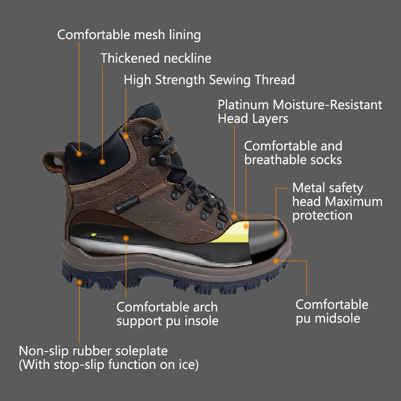 PINNIP In stock safety shoes for men boot natural first layer cowhide construction site outdoor work boots