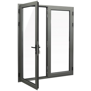 French Wood Grain Color Aluminum Profile Residential Double Glazed Swing Interior Door Casement Door With Lock