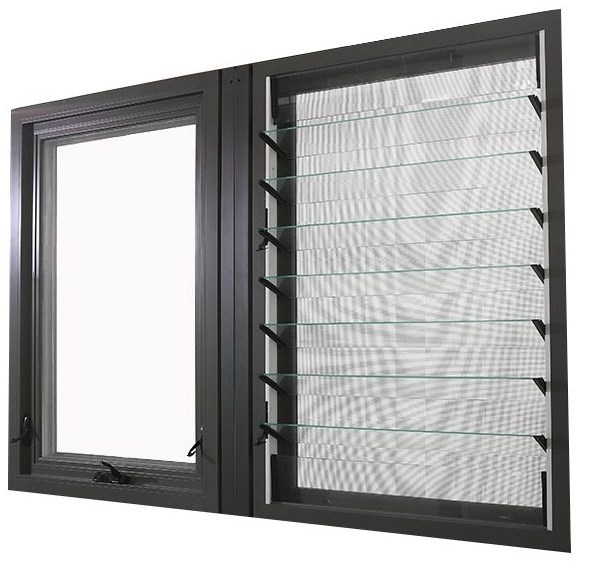 Custom Ajustable Vertical Glass Louvers Aluminium Frame Glass Fixed Louver Louvre Jalousie Windows With Flyscreen