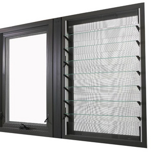 Custom Ajustable Vertical Glass Louvers Aluminium Frame Glass Fixed Louver Louvre Jalousie Windows With Flyscreen