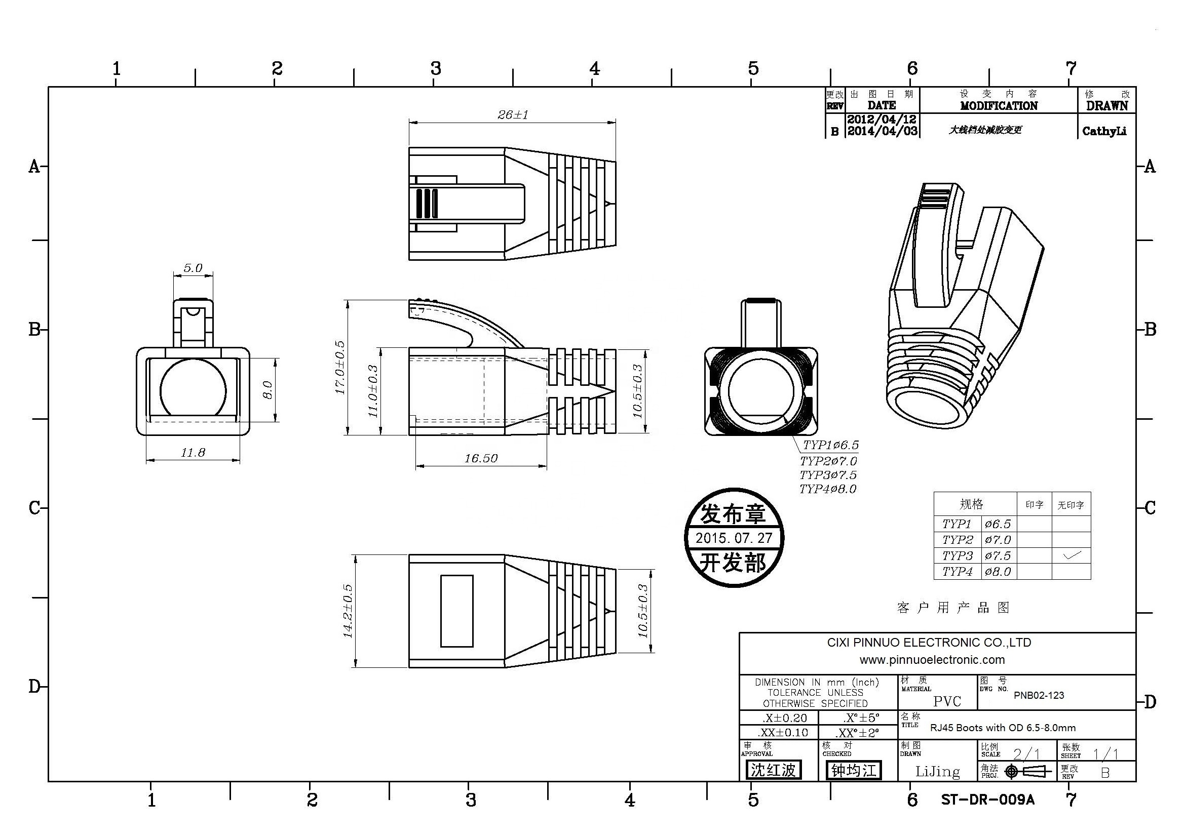 Cat7 RJ45 Connector Boots with OD 7.5mm and 8.0mm