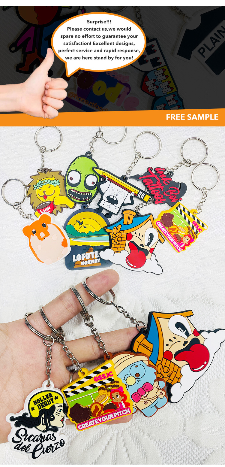 Personalized promotional custom made rubber keychains cartoon anime soft pvc 2d/3d silicone figurine key chain cute keychains