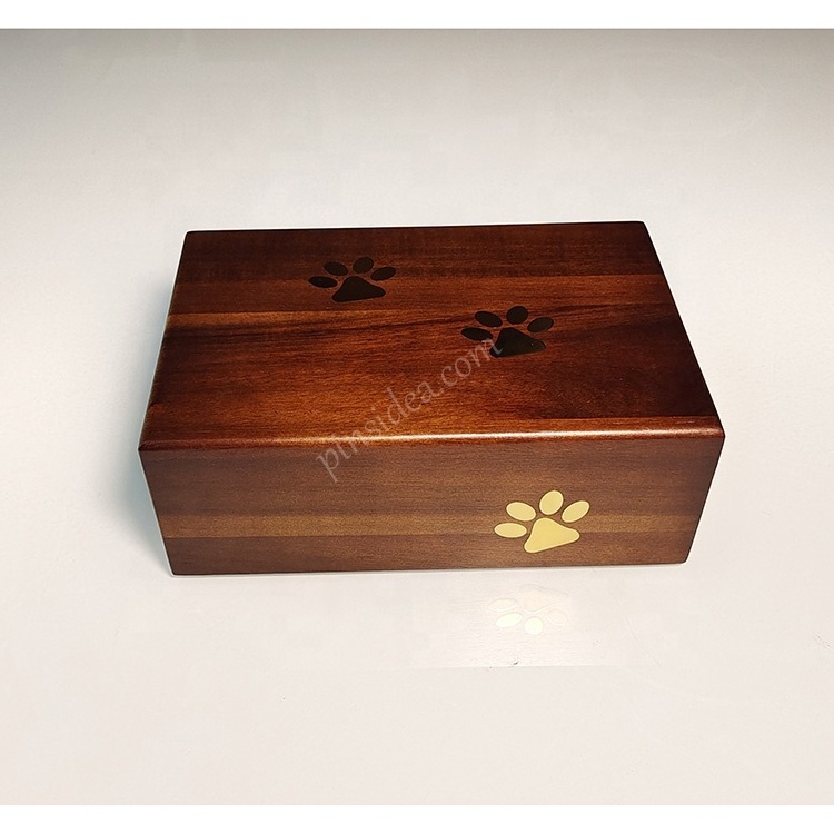 High qualityFactory Wholesale Pet Urn Box Coffin Polished Brown Pets Urns Wooden Pet Paw Print Urns from china