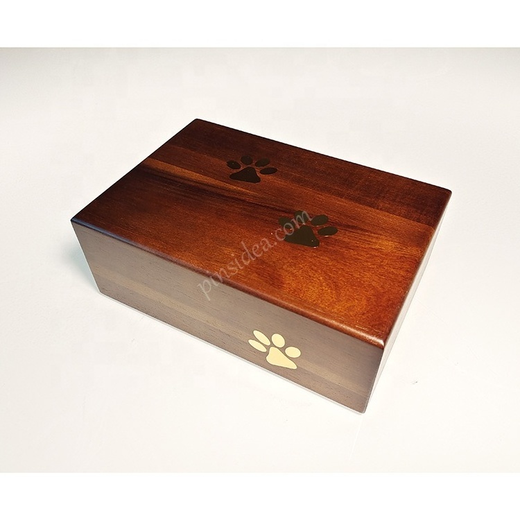 High qualityFactory Wholesale Pet Urn Box Coffin Polished Brown Pets Urns Wooden Pet Paw Print Urns from china