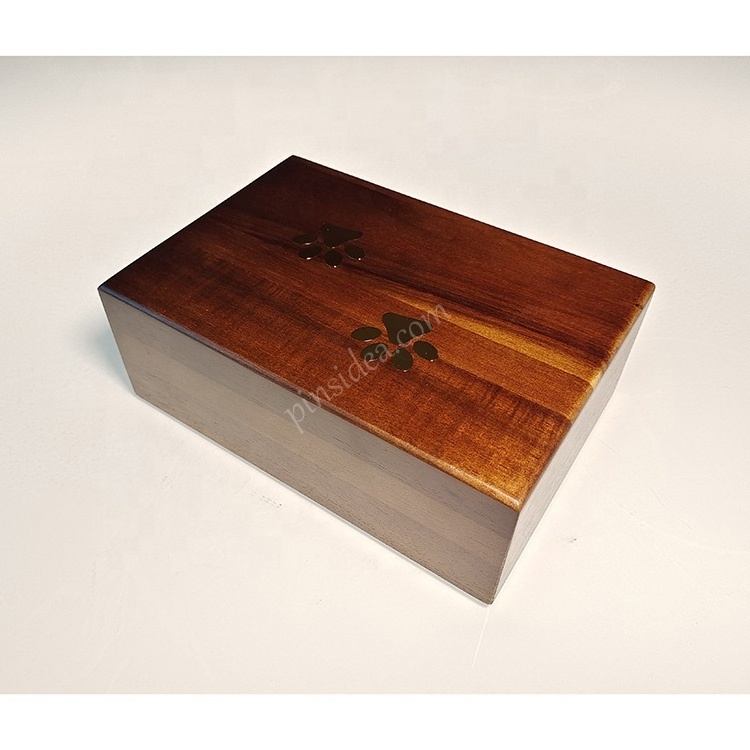 High qualityFactory Wholesale Pet Urn Box Coffin Polished Brown Pets Urns Wooden Pet Paw Print Urns from china