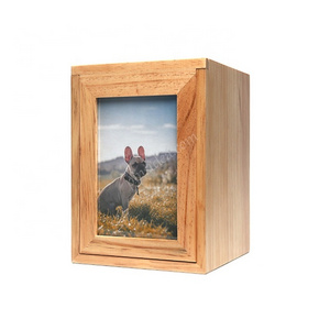 Wholesale low price  picture and text style with photo frame pine pet cat and dog cremation ashes urn s wooden box