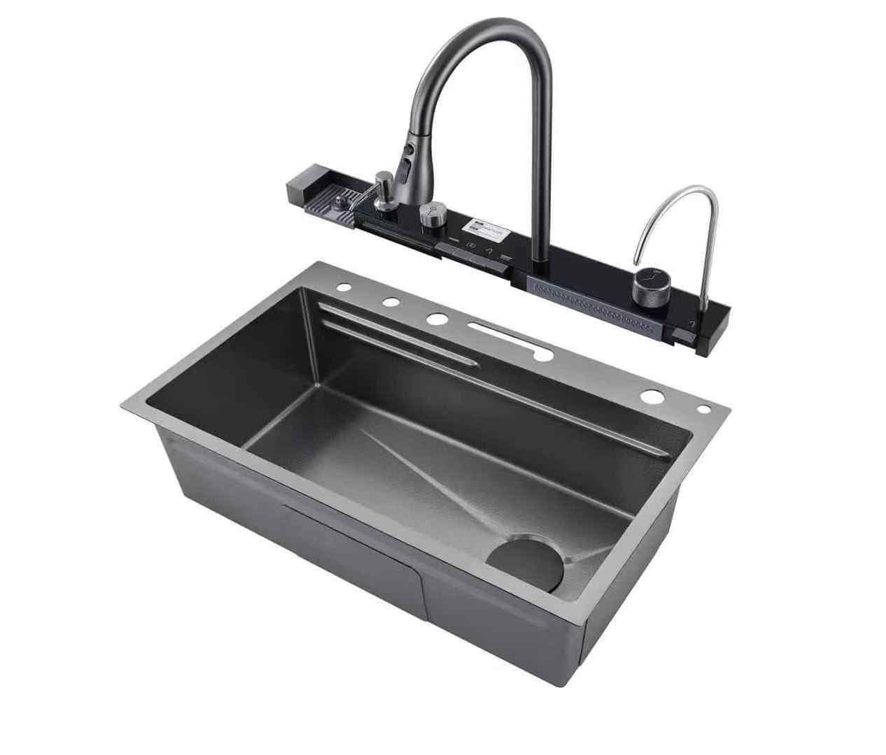 Kitchen Sink Grey Stainless Steel Graphic Design Customized Modern Small Sink Kitchen Smart Multifunction Kitchen Sink Silver