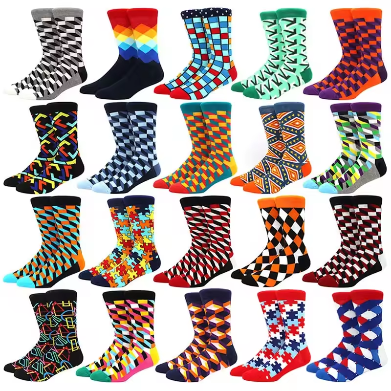 Low MOQ Cheap Multi-Style Crew All Over Printed Custom Logo Happy Socks For Men