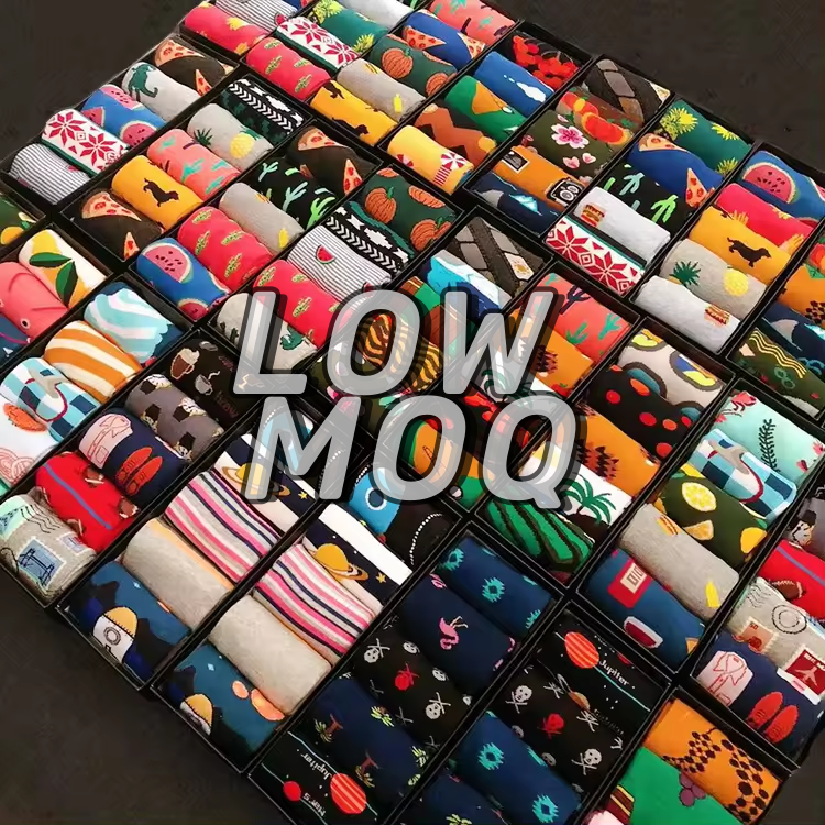 Low MOQ Cheap Multi-Style Crew All Over Printed Custom Logo Happy Socks For Men