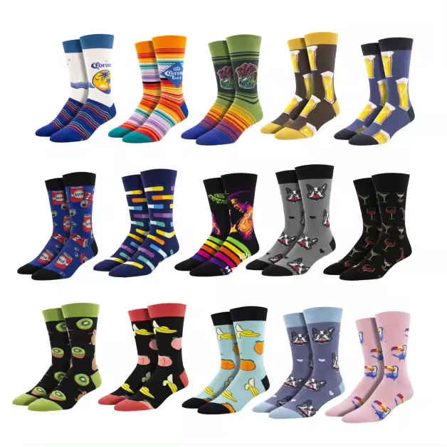 Low MOQ Cheap Multi-Style Crew All Over Printed Custom Logo Happy Socks For Men