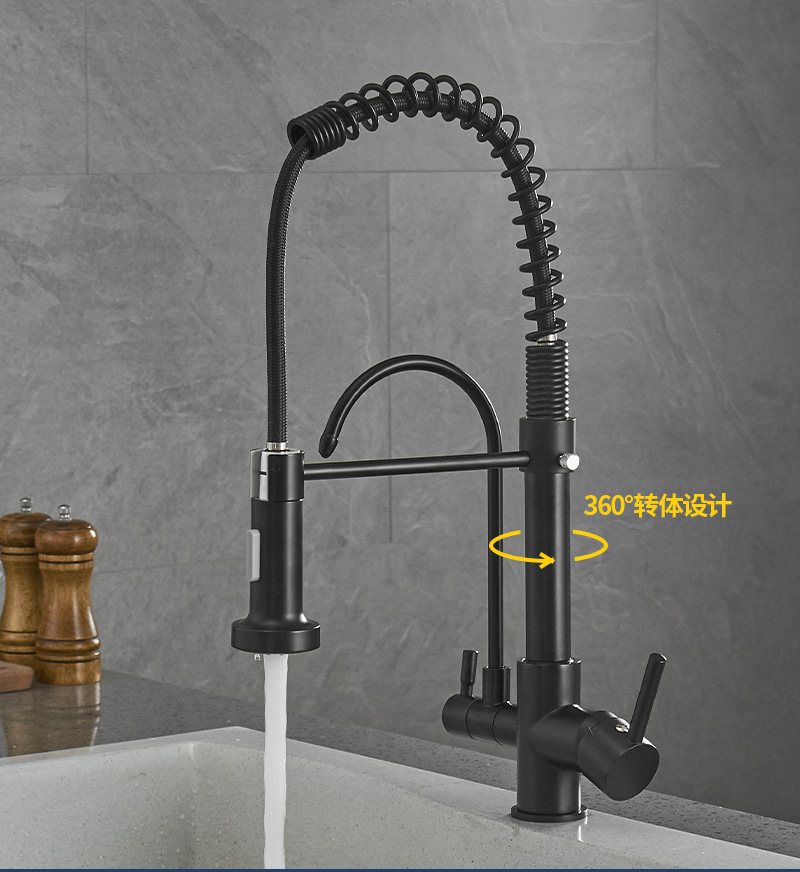 Spring Brass Tuscany Double-Handle Kitchen Faucet with Pull Down Sprayer Kitchen Sink Faucet Sprayer