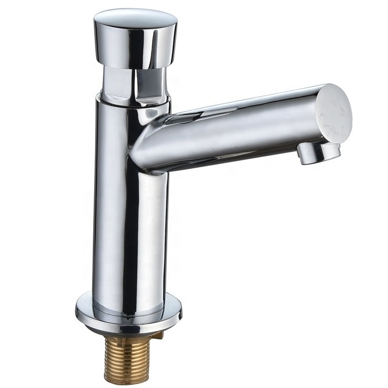 Hand-pressing Chrome Plated Self Closing Time Delay Basin Faucet for Bathroom Toilet