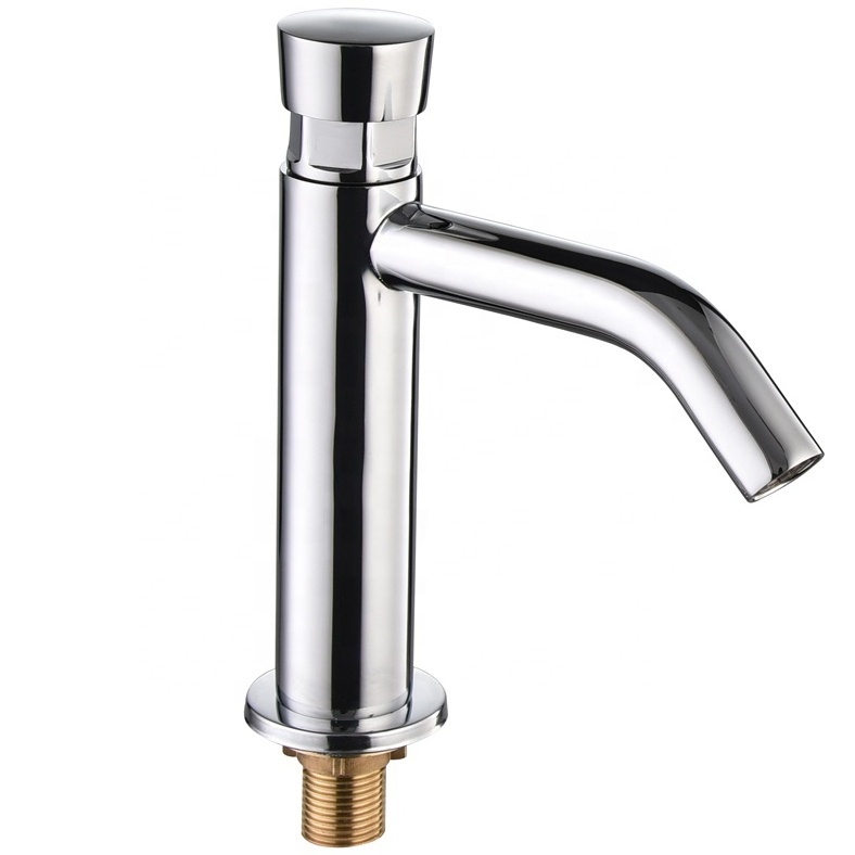 Hand-pressing Chrome Plated Self Closing Time Delay Basin Faucet for Bathroom Toilet