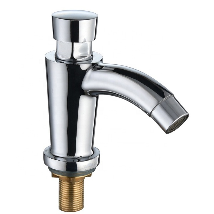 Hand-pressing Chrome Plated Self Closing Time Delay Basin Faucet for Bathroom Toilet