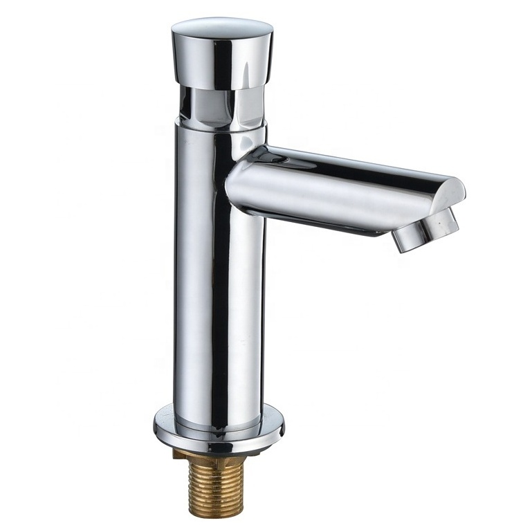 Hand-pressing Chrome Plated Self Closing Time Delay Basin Faucet for Bathroom Toilet