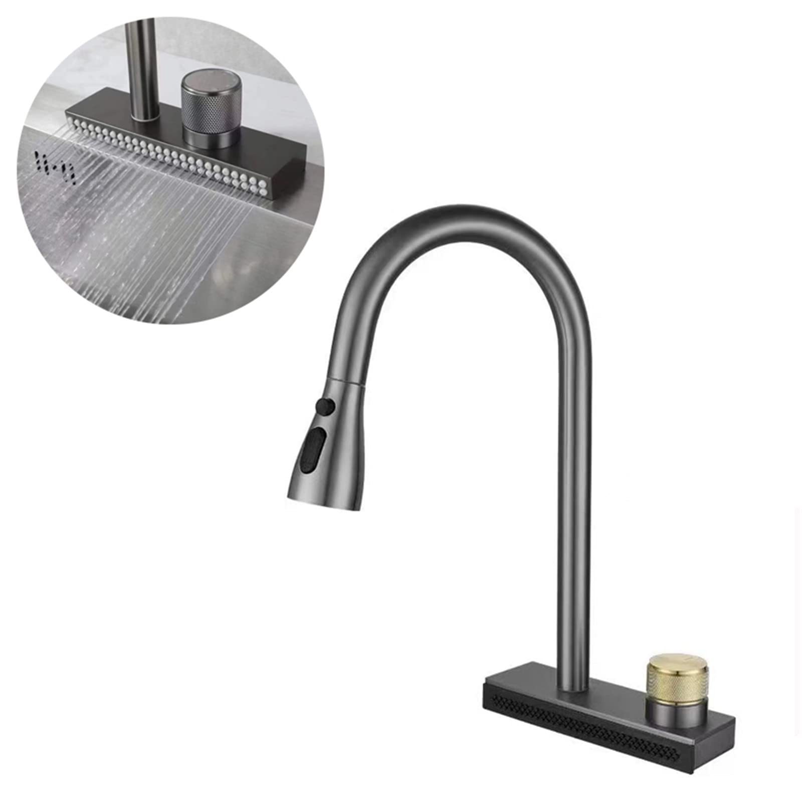 Stainless Steel Brushed Nickel Waterfall Hot Cold Water Farmhouse Commercial Bar Sin Kitchen Faucets With Pull Down Sprayer