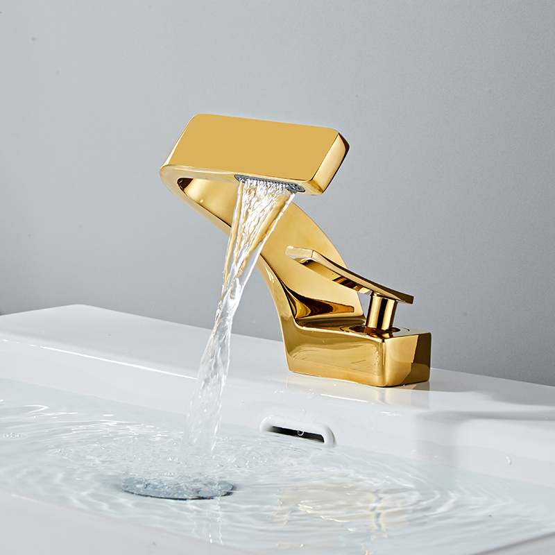 Gold Brass Bathroom Tap Sink Hot and Cold  Taps Single Handle Faucet for Bathroom