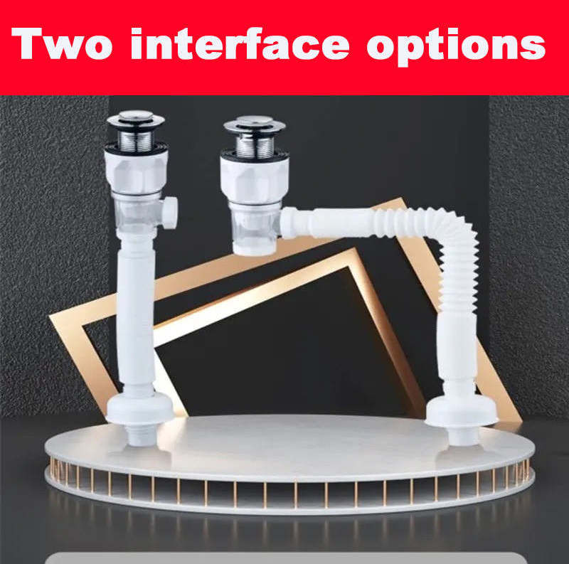 Innovative Bathroom Sink Drain Kit, with Flexible & Expandable P-Trap Sink Drain Pipe Tube, Built-in Anti-clogging Stopper Pop U