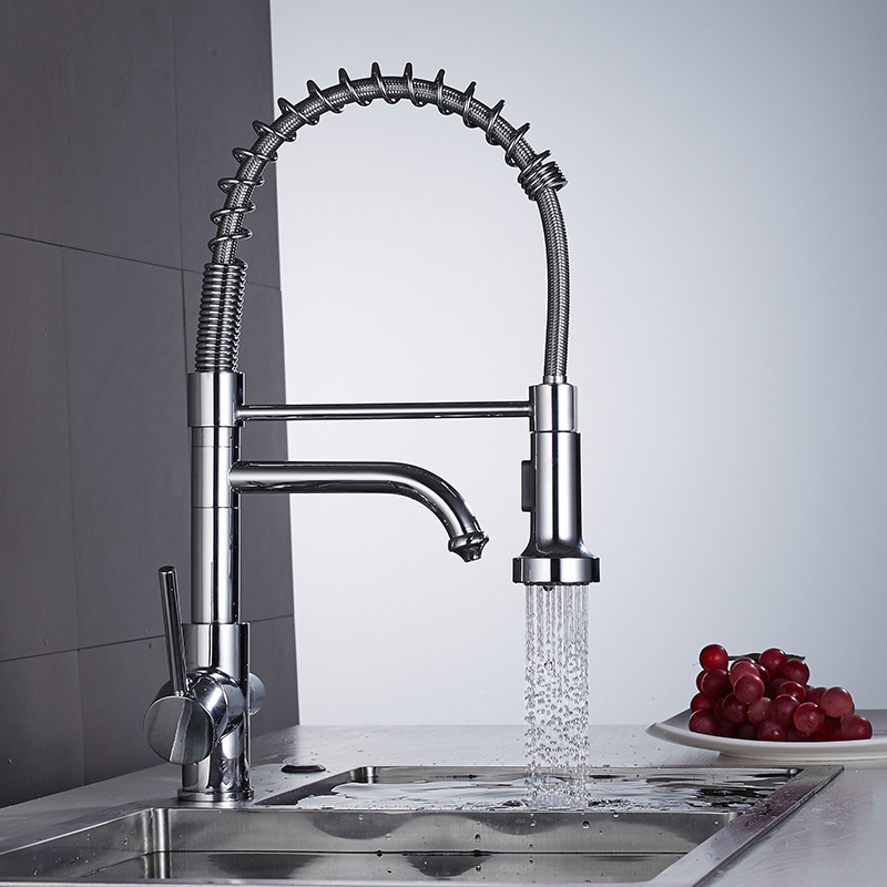 Flexible Cold Hot Mixer Sink Tap SUS304 Stainless Steel Black 360 Rotation Spring Kitchen Faucet with Pull Down Sprayer