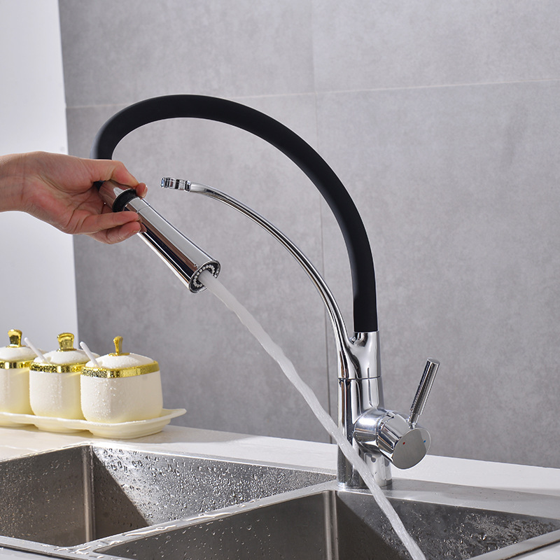 Luxury Modern sanitary ware long neck flexible hose pull Down spray brass kitchen sink faucet grifo moderno