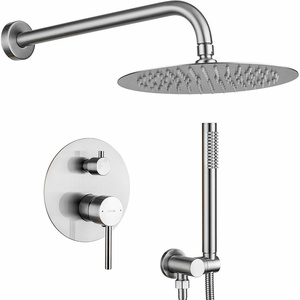 8/10/12 Inch Head Rain Shower System Brushed Nickel Round Wall Mounted Bass Bath Shower Mixer Taps