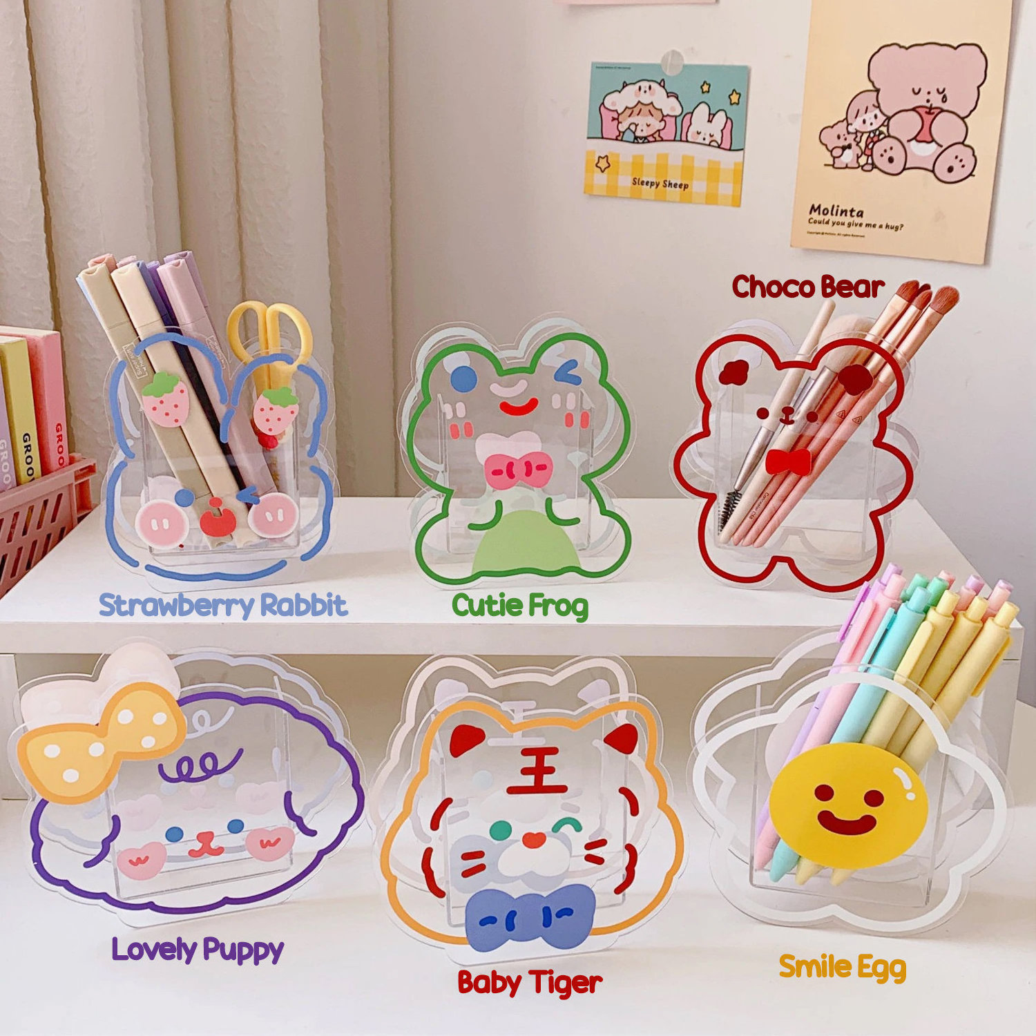 New Kawaii Brush Holders Office School Desk Stationery Organizer Custom Acrylic Pen Box Holder