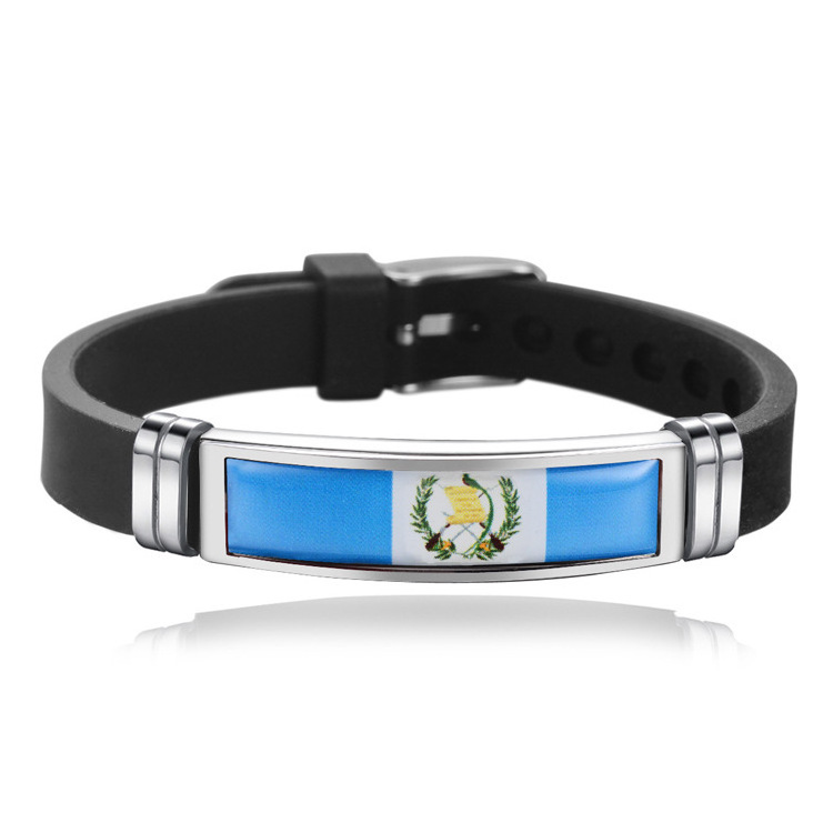 Wholesale Adjustable Silicone Football Fans Wristband Stainless Steel Country Flag  Bracelet