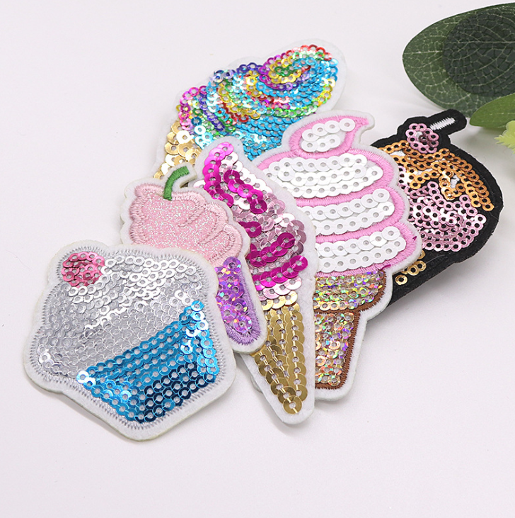 Wholesale ICE CREAMS  Iron-on Embroidery Patch with sequins