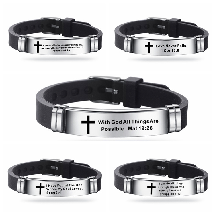 Stainless Steel Christian Bible Scripture Bracelet