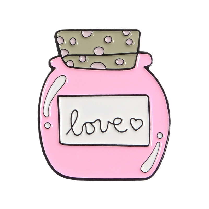 Different Styles Pink Cute Jar Alarm Clock with Funny Words Enamel Pin