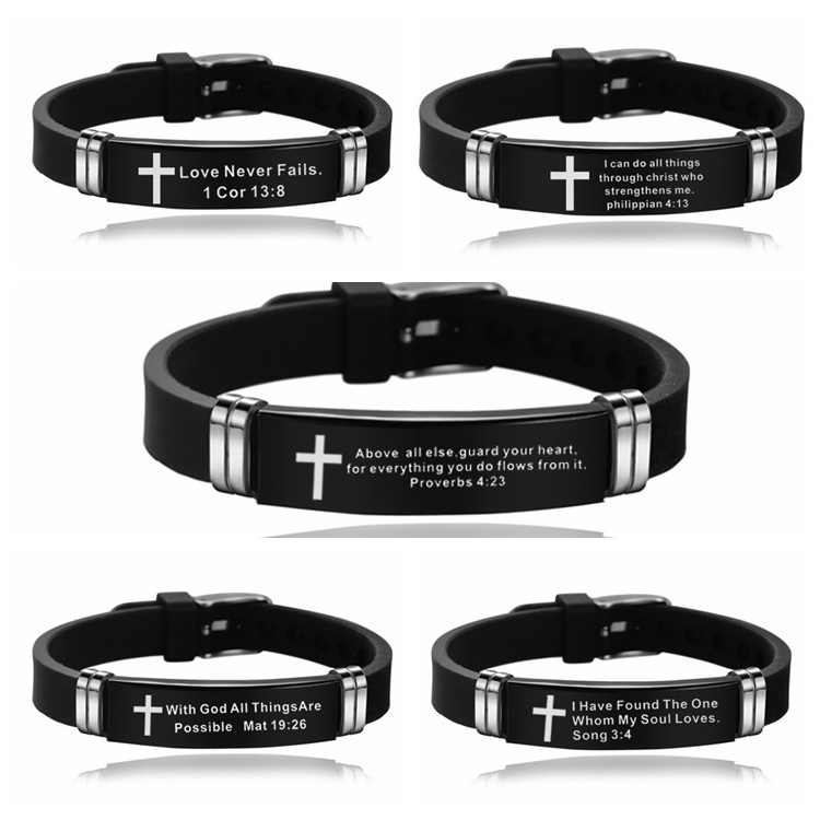 Stainless Steel Christian Bible Scripture Bracelet