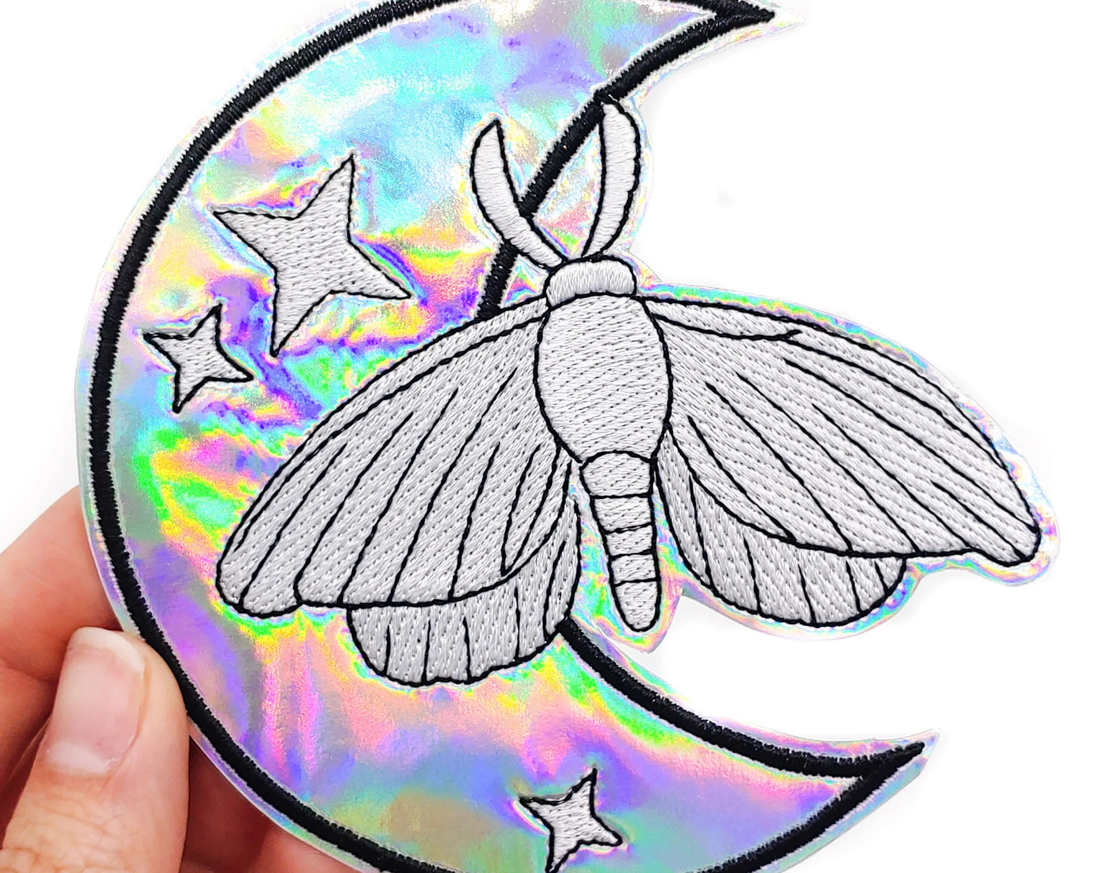 Holographic Patches Badge Holo Hologram Mirror Iridescent Vinyl Iron On Embroidered Embroidery Patch