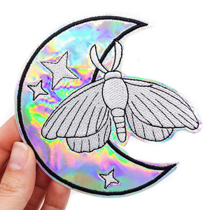 Holographic Patches Badge Holo Hologram Mirror Iridescent Vinyl Iron On Embroidered Embroidery Patch