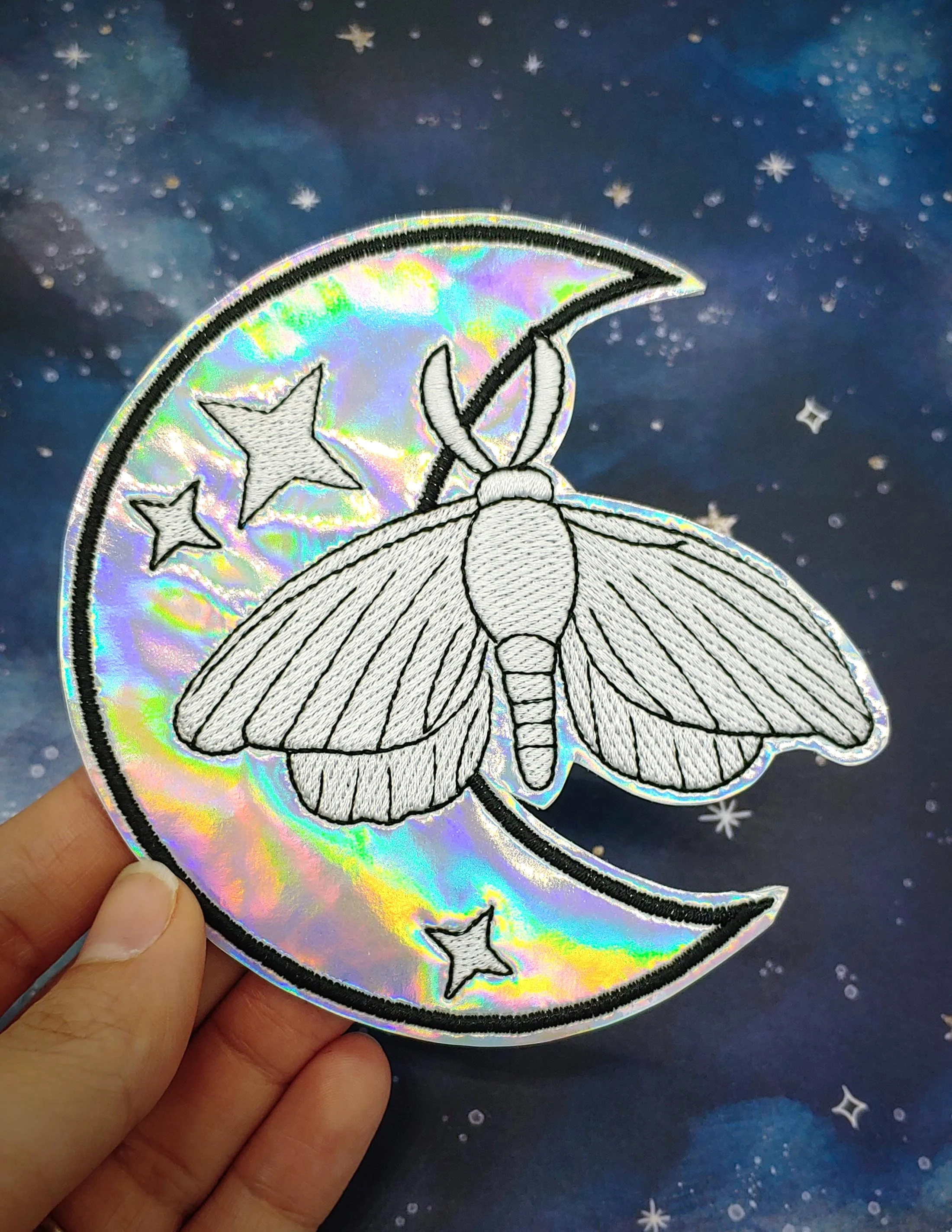 Holographic Patches Badge Holo Hologram Mirror Iridescent Vinyl Iron On Embroidered Embroidery Patch