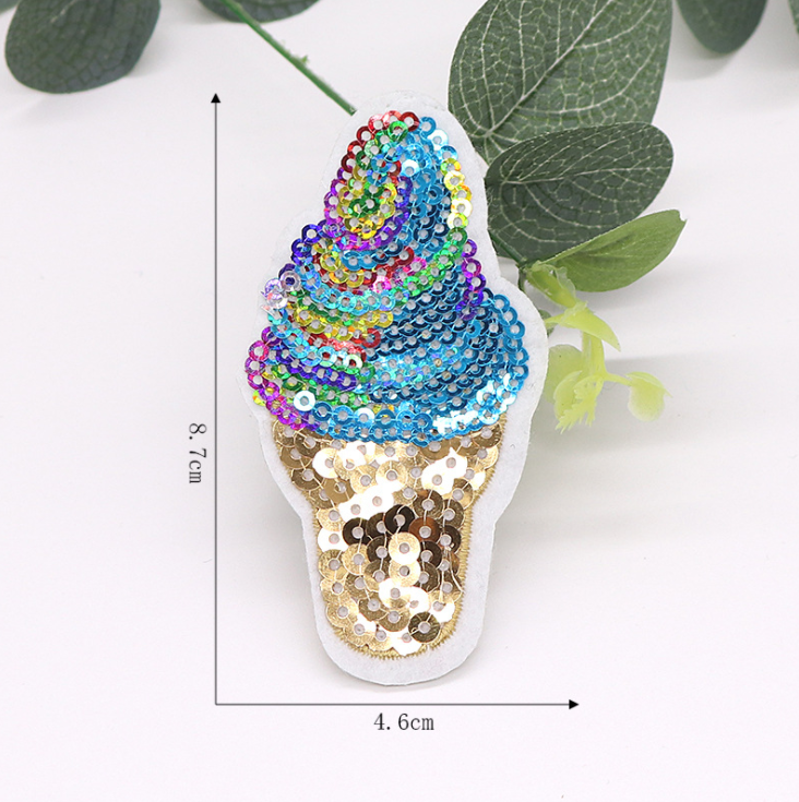 Wholesale ICE CREAMS  Iron-on Embroidery Patch with sequins