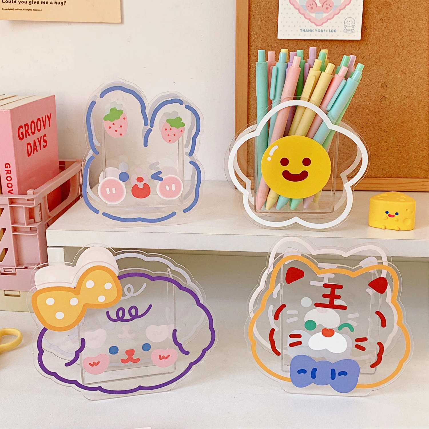 New Kawaii Brush Holders Office School Desk Stationery Organizer Custom Acrylic Pen Box Holder