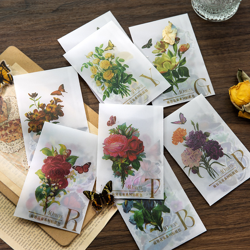 40 PCS Custom sticker sheet creative high quality vintage plant stickers flower stickers