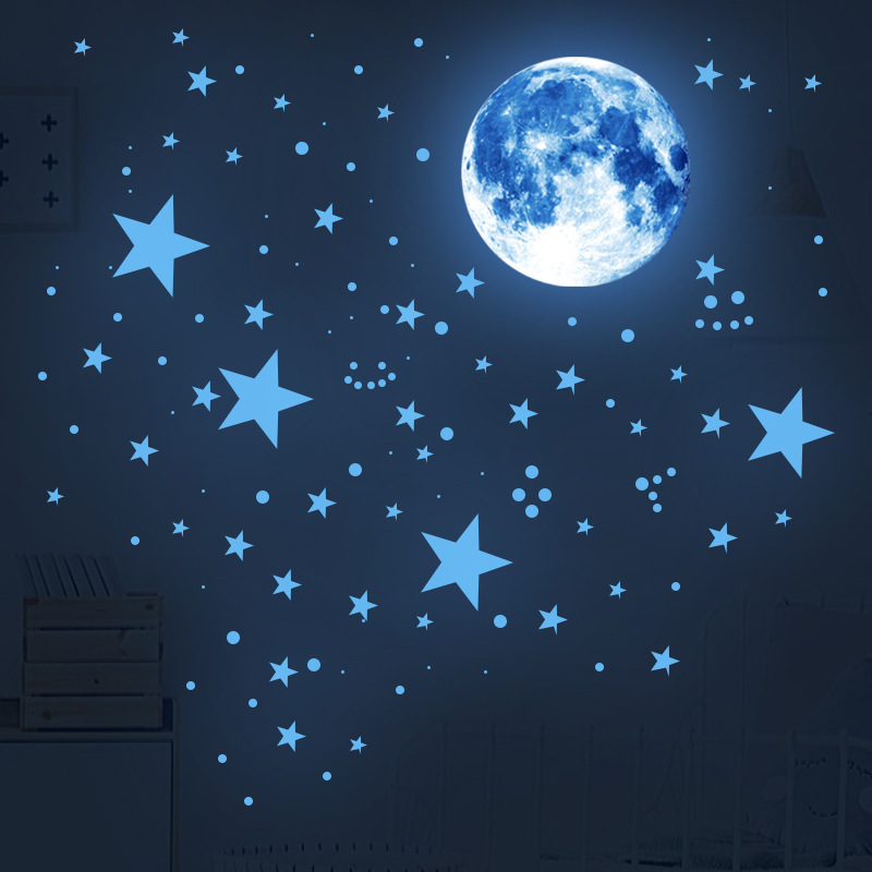 China factory sticker custom wall decoration adhesive luminous stickers set 3D moon stars PVC wall stickers