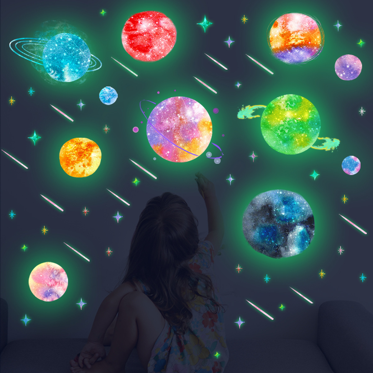 Wall Stickers luminous Custom Wholesale Bright Planets Decals Sticker for Kids Bedroom Room