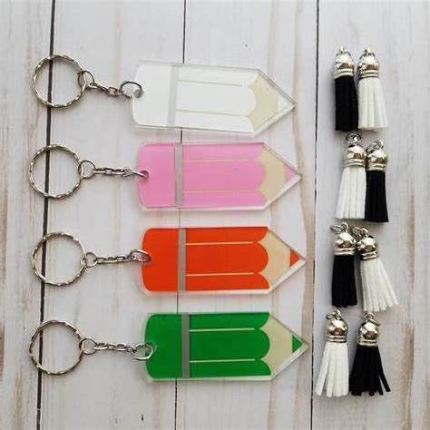 Wholesale Personalized Teacher Keychain Gift Plastic Keychains transparent acrylic pencil keychain with tassel