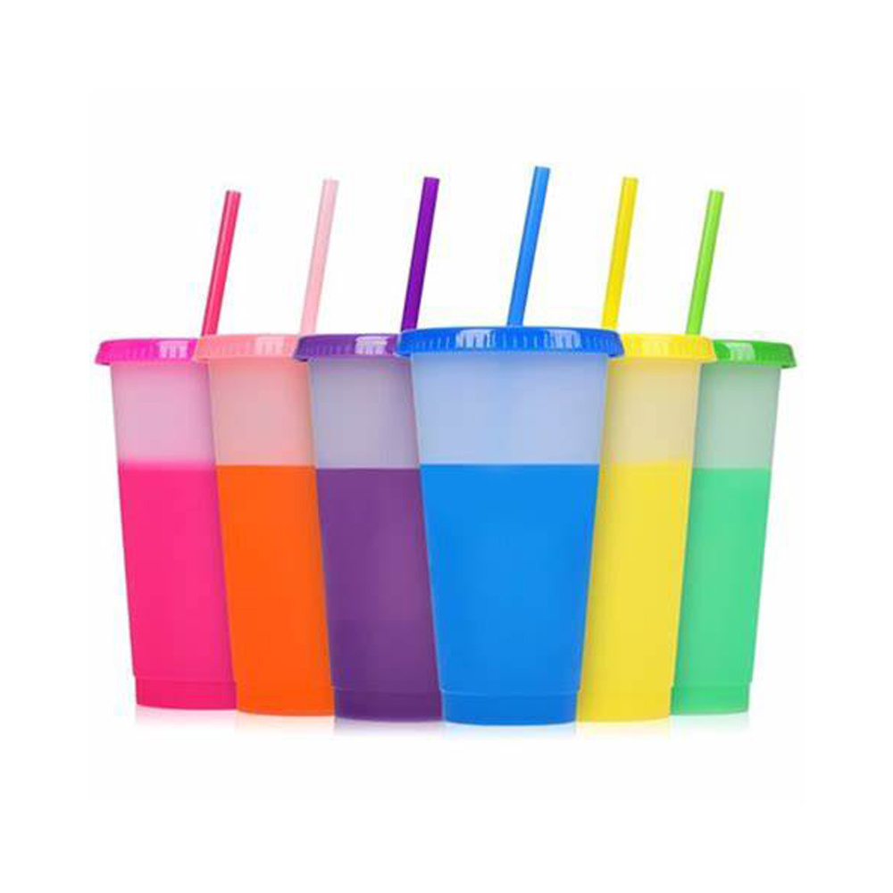 Custom Plastic Cup Reusable 24 oz Temperature Color Changing Cups Bubble Tea Cup With Straws