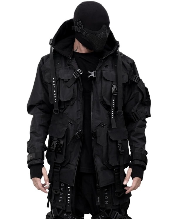 Wholesale Custom Techwear Fashion Jacket For Men Breathable Black Hooded Waterproof Streetwear windbreaker jacket for men