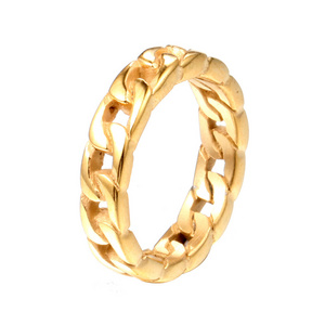 Factory Direct Tarnish Free 18K Gold Plated Stainless Steel Curb Link Chain Cuban Chain Rings For Women Men Couple