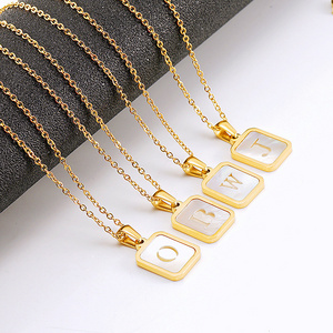 Trendy Low Sensitive Stainless Steel 18K Gold Hollowed Out Natural Shell Pendant Jewelry Initials Letter Necklace For Women