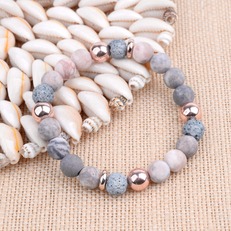 Delicate adjustable stretch pink agate lava rose gold hematite yoga energy natural stone beaded bracelets for women