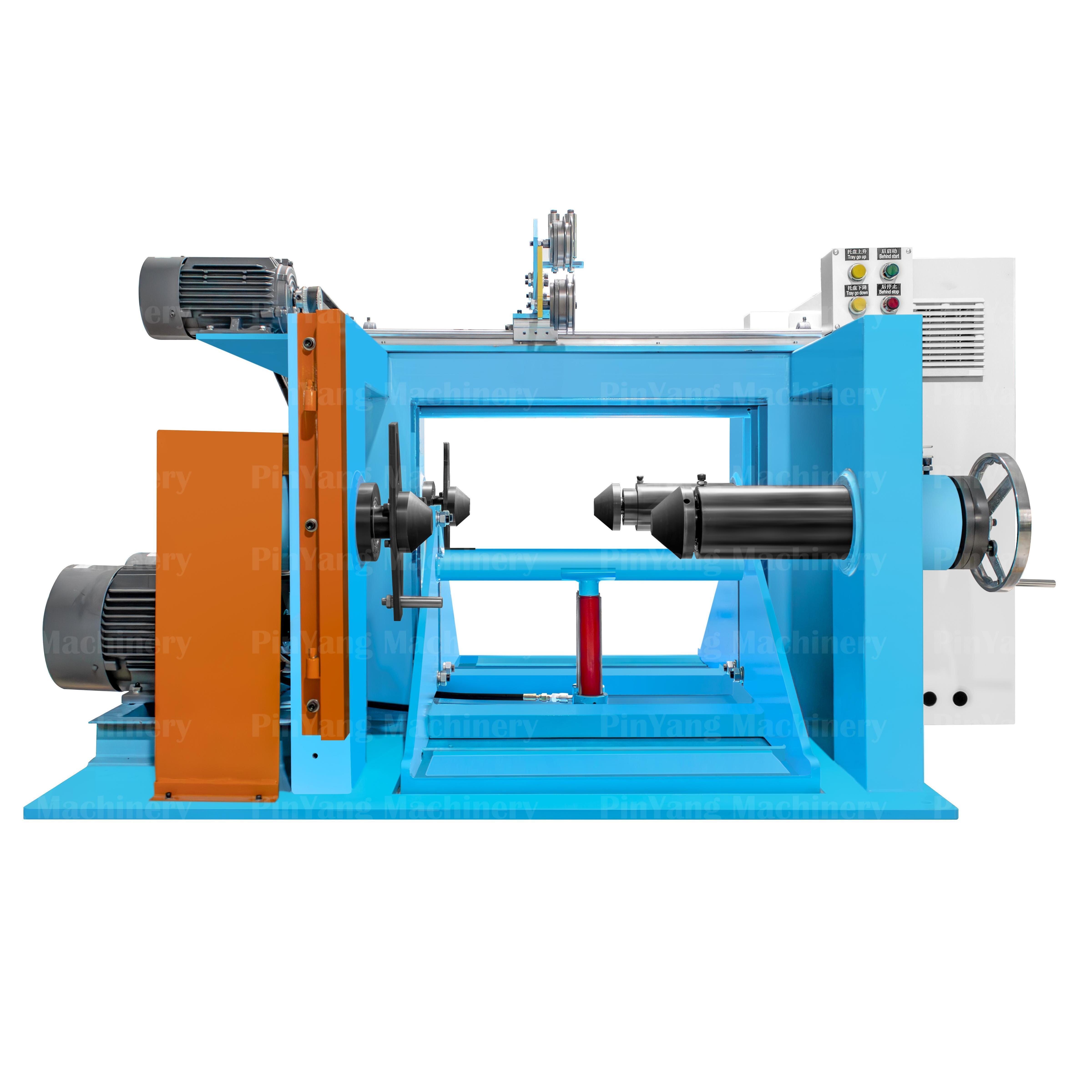 Dongguan Pinyang pneumatic shaftless copper cable manufacturing 500/630 double take up rewinding machine